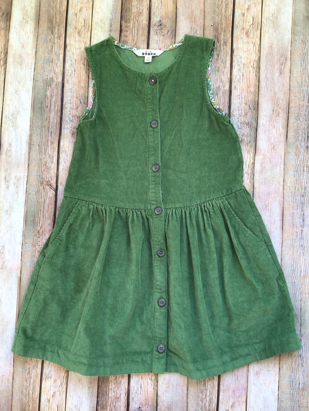 Mini Boden Green Corduroy Jumper Dress
